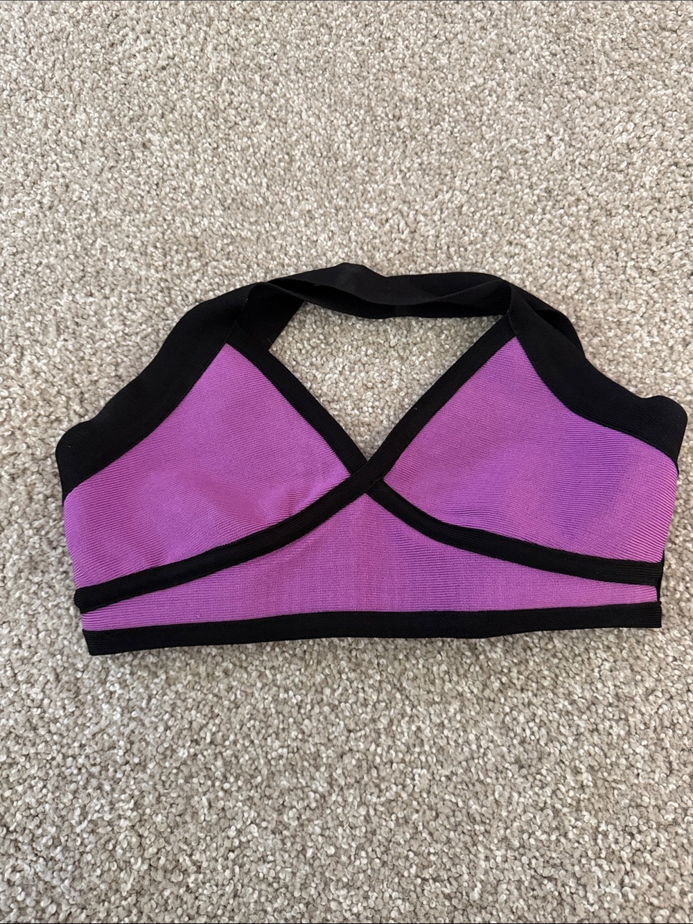 Purple Cross-Back Bralette Top with Black Trim